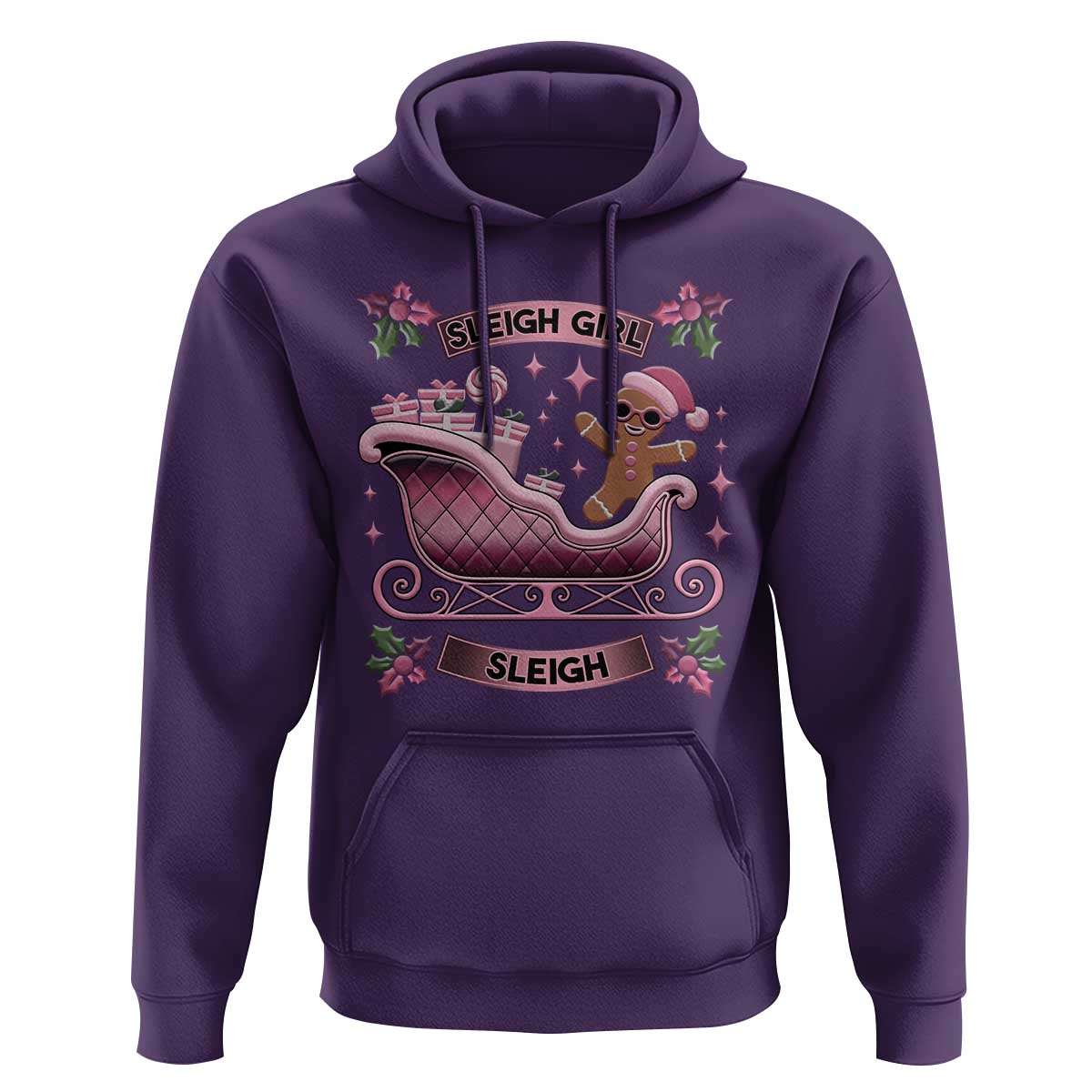 Groovy Pink Christmas Gingerbrad Hoodie Sleigh Girl Sleigh Festive Xmas Holiday Girls