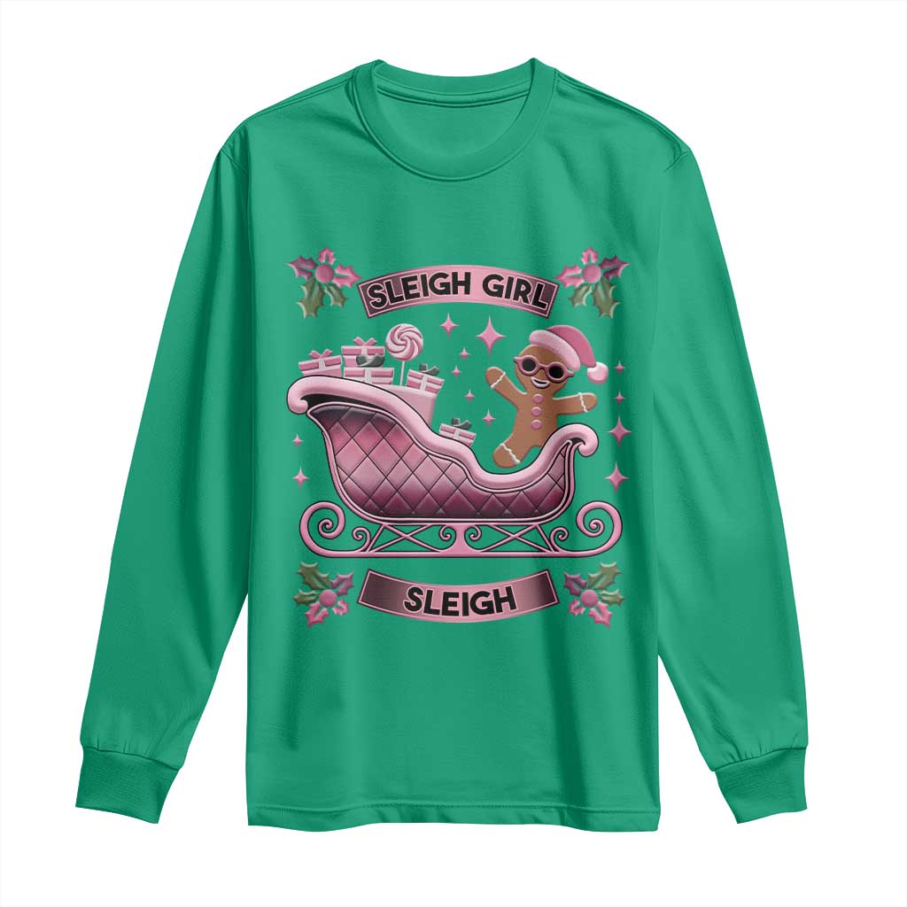 Groovy Pink Christmas Gingerbrad Long Sleeve Shirt Sleigh Girl Sleigh Festive Xmas Holiday Girls