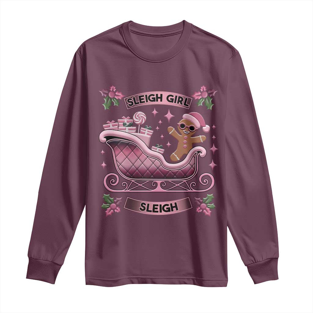 Groovy Pink Christmas Gingerbrad Long Sleeve Shirt Sleigh Girl Sleigh Festive Xmas Holiday Girls