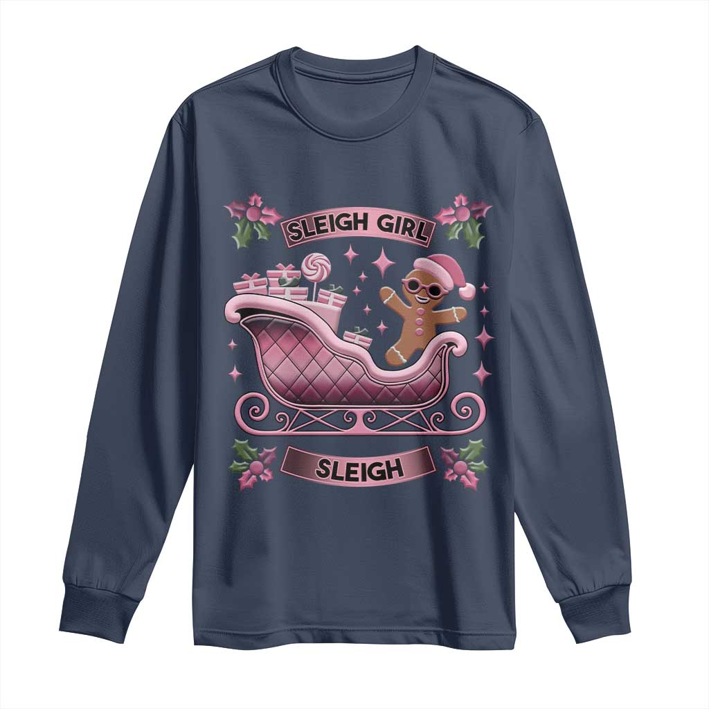 Groovy Pink Christmas Gingerbrad Long Sleeve Shirt Sleigh Girl Sleigh Festive Xmas Holiday Girls