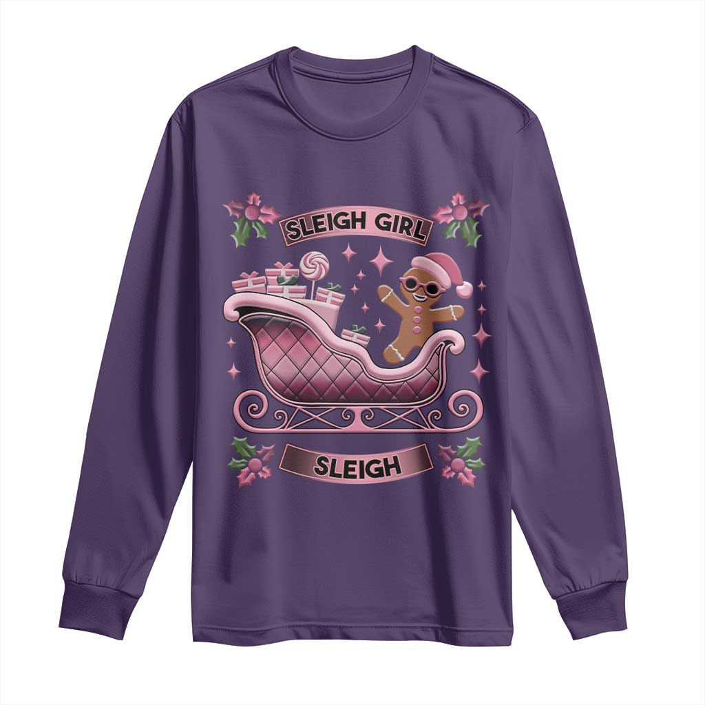 Groovy Pink Christmas Gingerbrad Long Sleeve Shirt Sleigh Girl Sleigh Festive Xmas Holiday Girls