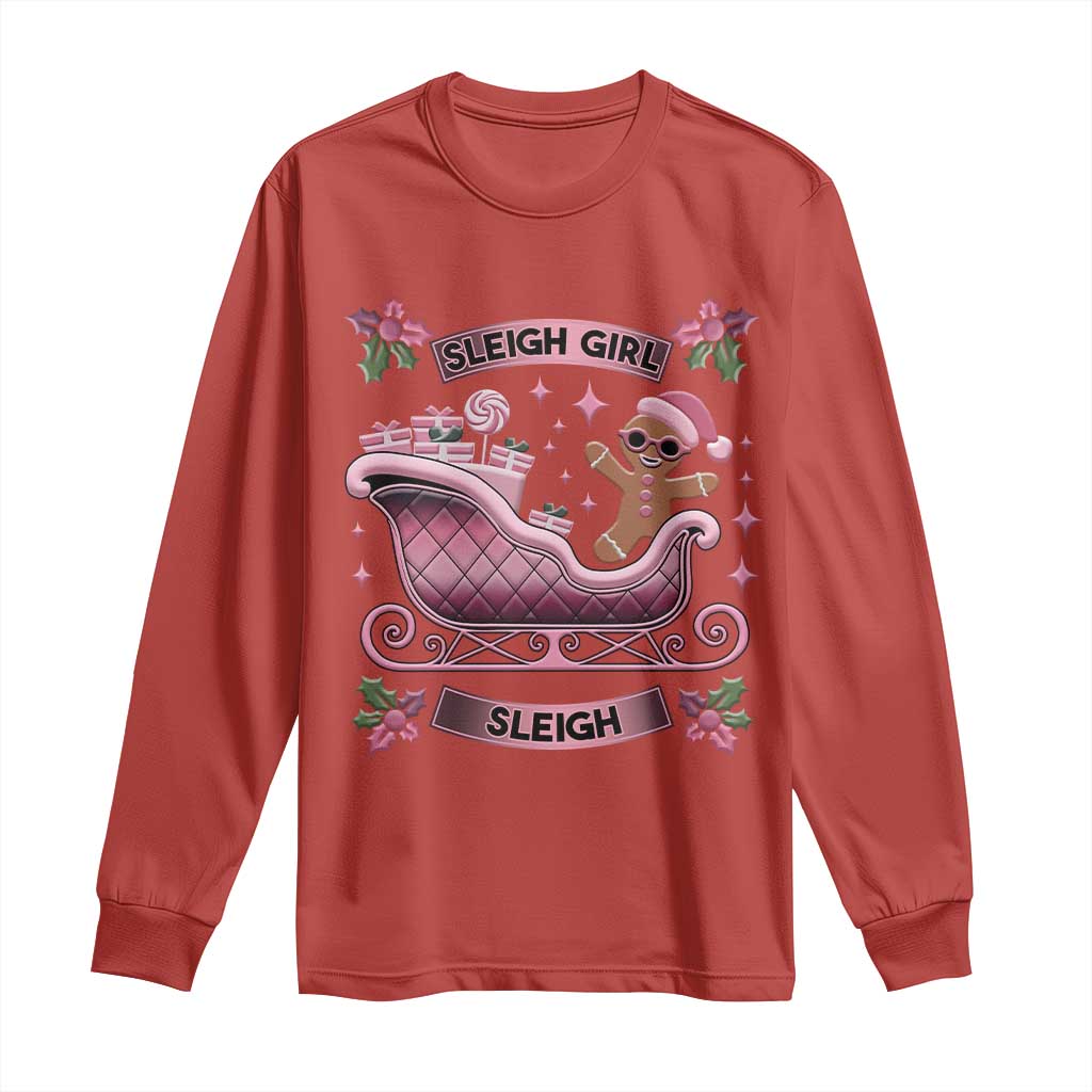 Groovy Pink Christmas Gingerbrad Long Sleeve Shirt Sleigh Girl Sleigh Festive Xmas Holiday Girls
