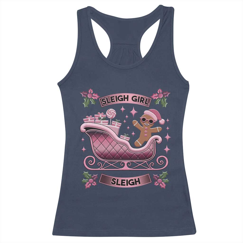 Groovy Pink Christmas Gingerbrad Racerback Tank Top Sleigh Girl Sleigh Festive Xmas Holiday Girls
