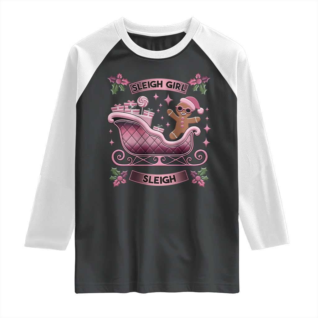 Groovy Pink Christmas Gingerbrad Raglan Shirt Sleigh Girl Sleigh Festive Xmas Holiday Girls