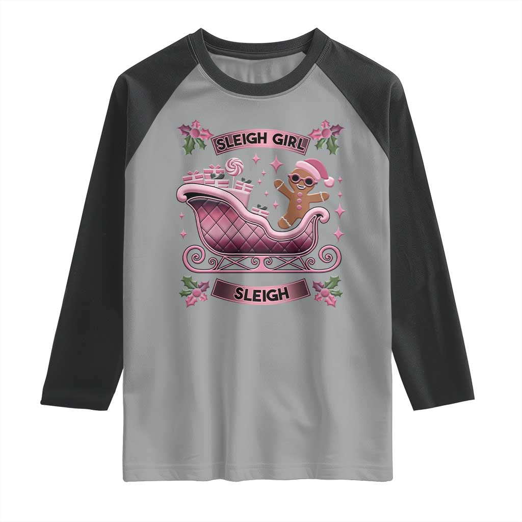 Groovy Pink Christmas Gingerbrad Raglan Shirt Sleigh Girl Sleigh Festive Xmas Holiday Girls