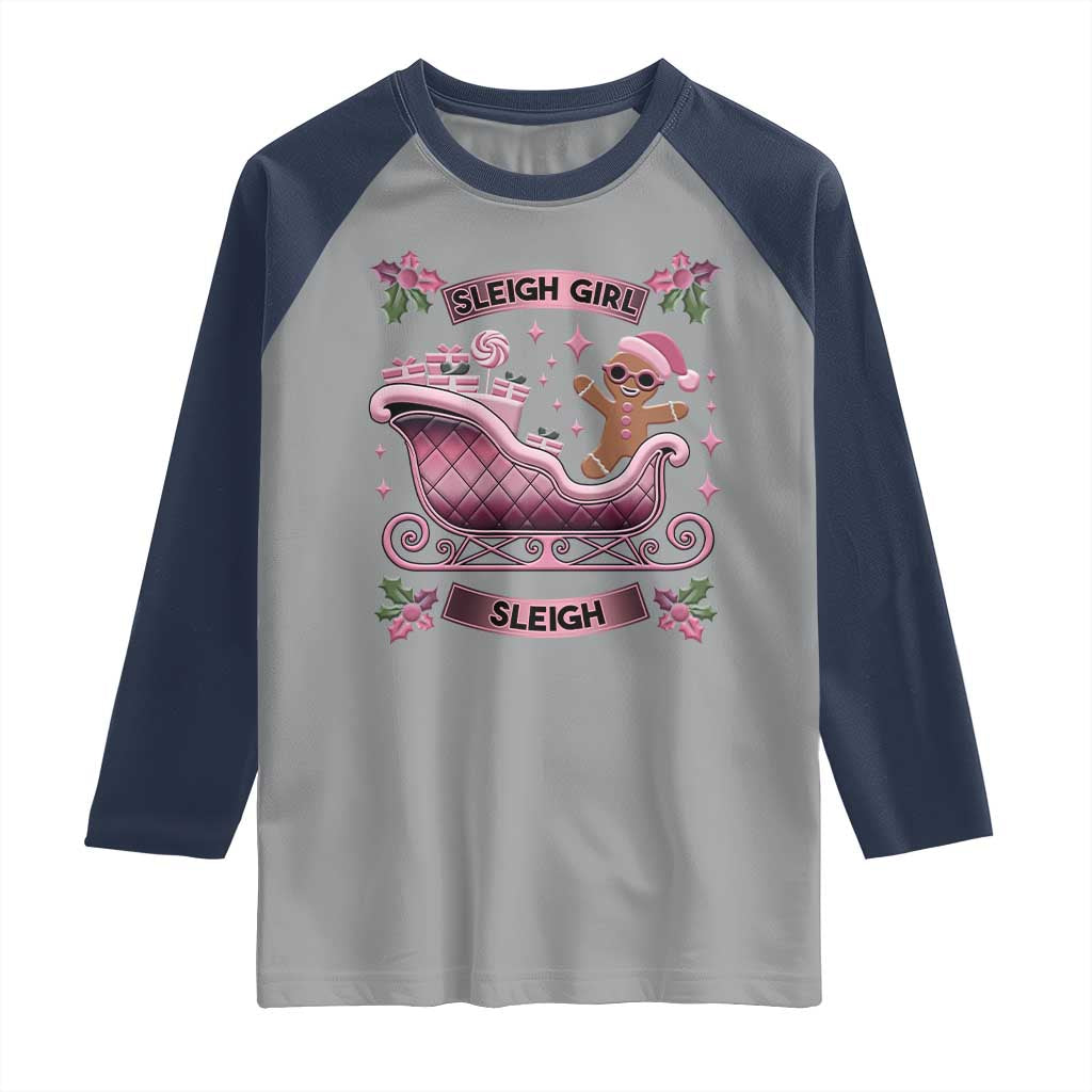Groovy Pink Christmas Gingerbrad Raglan Shirt Sleigh Girl Sleigh Festive Xmas Holiday Girls