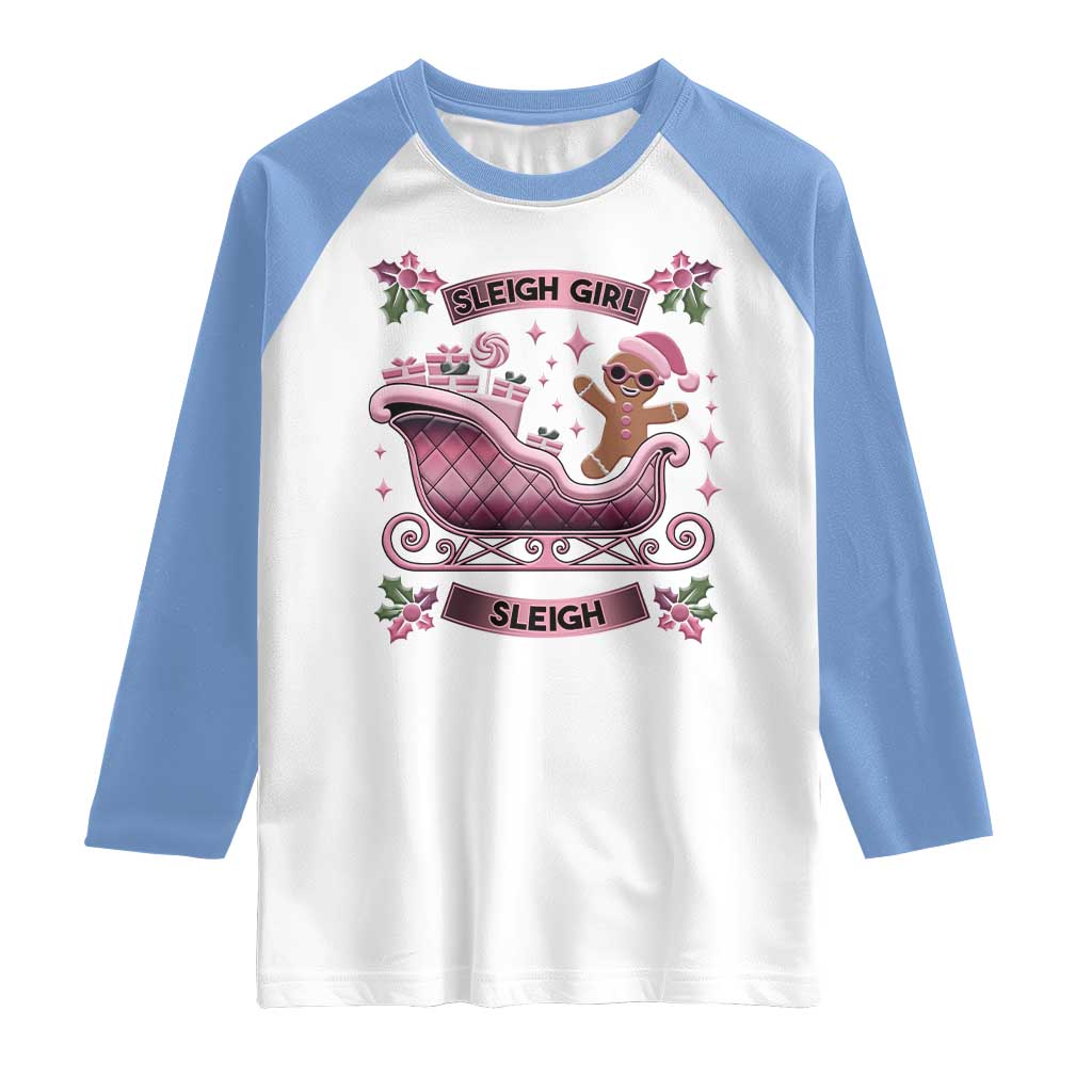 Groovy Pink Christmas Gingerbrad Raglan Shirt Sleigh Girl Sleigh Festive Xmas Holiday Girls