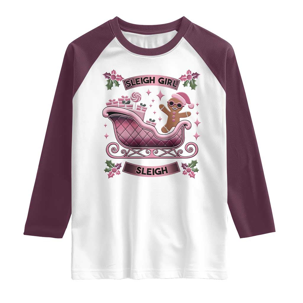 Groovy Pink Christmas Gingerbrad Raglan Shirt Sleigh Girl Sleigh Festive Xmas Holiday Girls