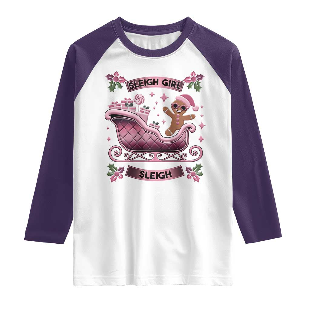 Groovy Pink Christmas Gingerbrad Raglan Shirt Sleigh Girl Sleigh Festive Xmas Holiday Girls