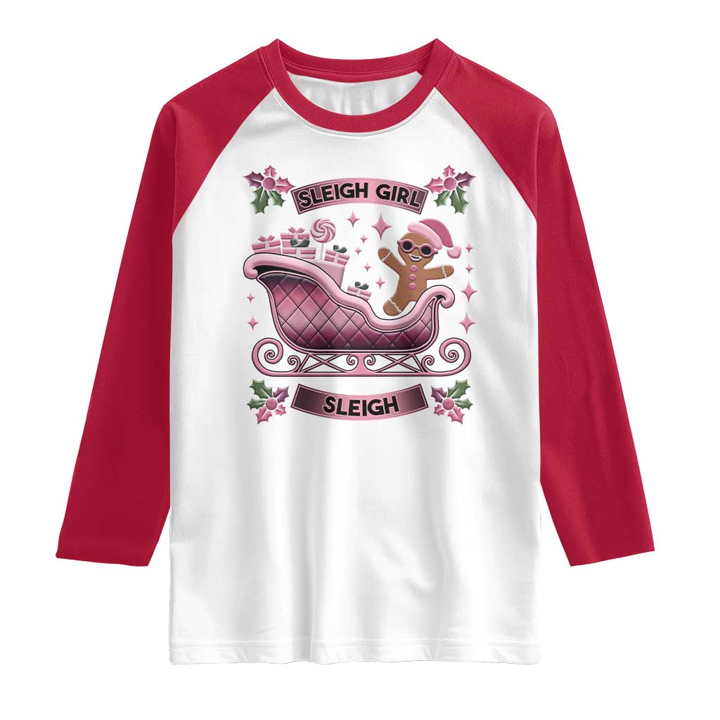 Groovy Pink Christmas Gingerbrad Raglan Shirt Sleigh Girl Sleigh Festive Xmas Holiday Girls