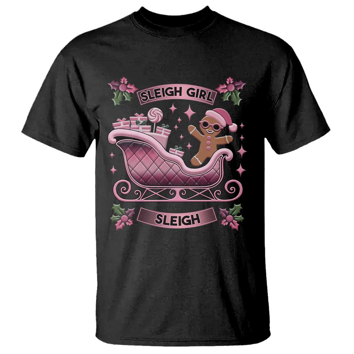 Groovy Pink Christmas Gingerbrad T Shirt Sleigh Girl Sleigh Festive Xmas Holiday Girls - Wonder Print Shop