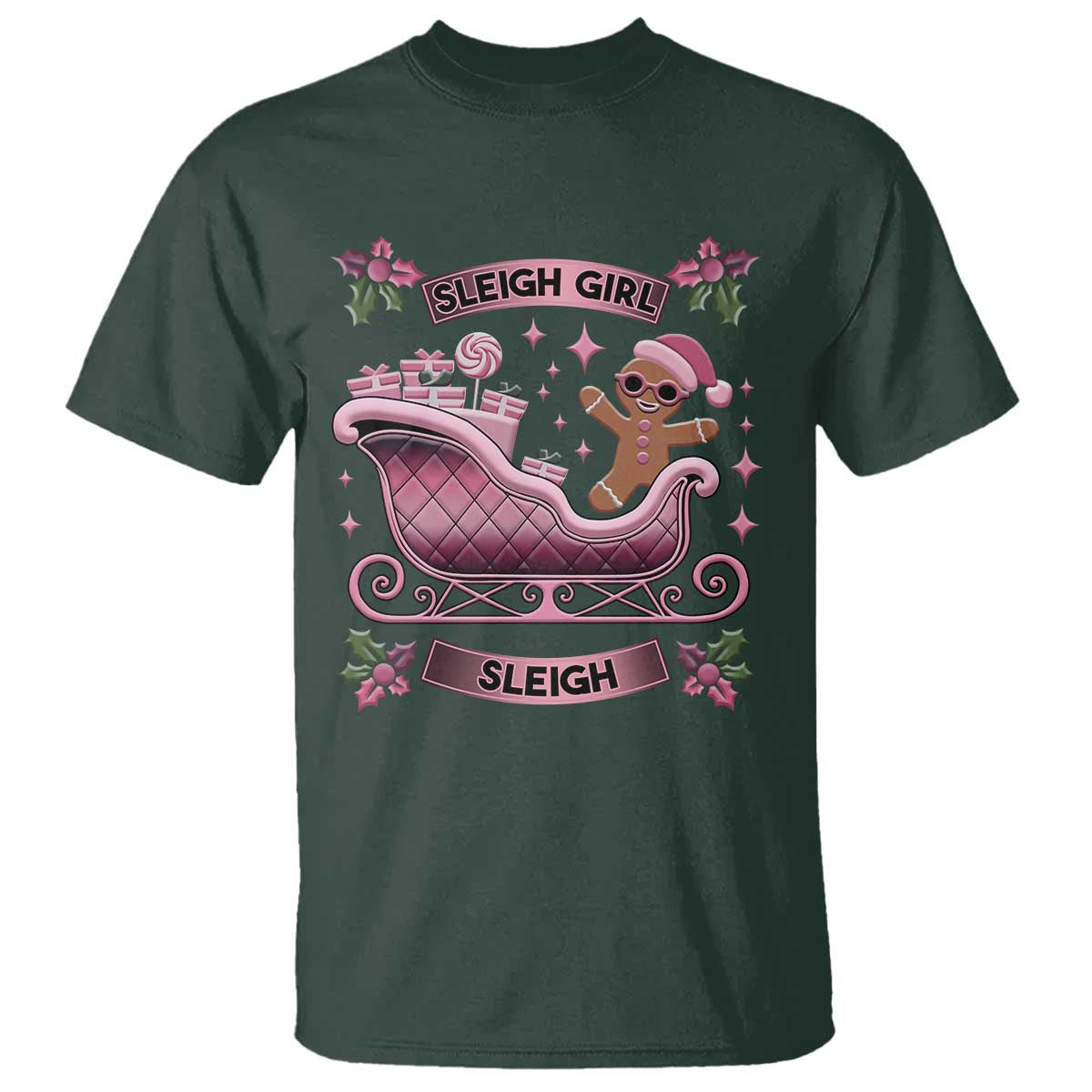Groovy Pink Christmas Gingerbrad T Shirt Sleigh Girl Sleigh Festive Xmas Holiday Girls - Wonder Print Shop