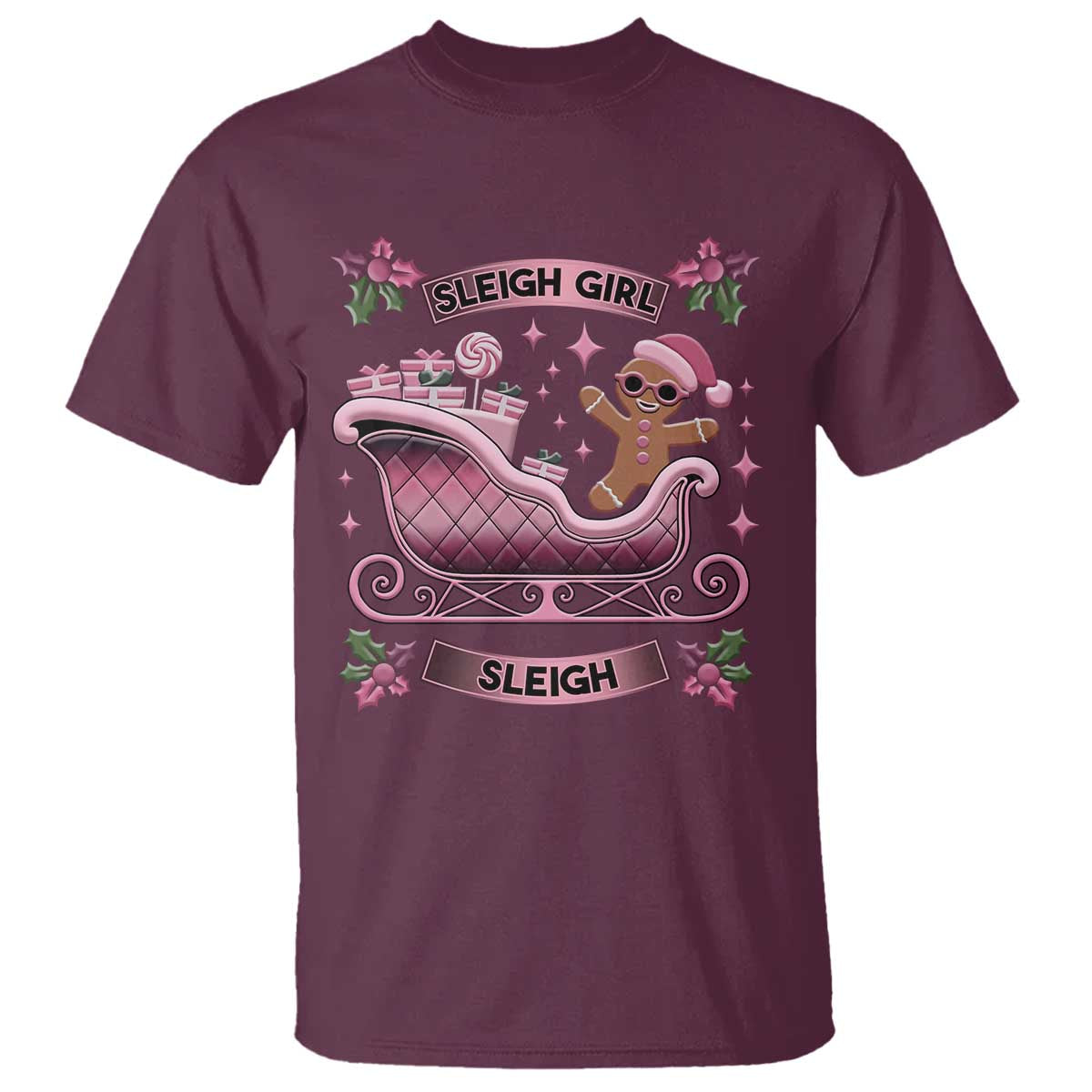 Groovy Pink Christmas Gingerbrad T Shirt Sleigh Girl Sleigh Festive Xmas Holiday Girls - Wonder Print Shop