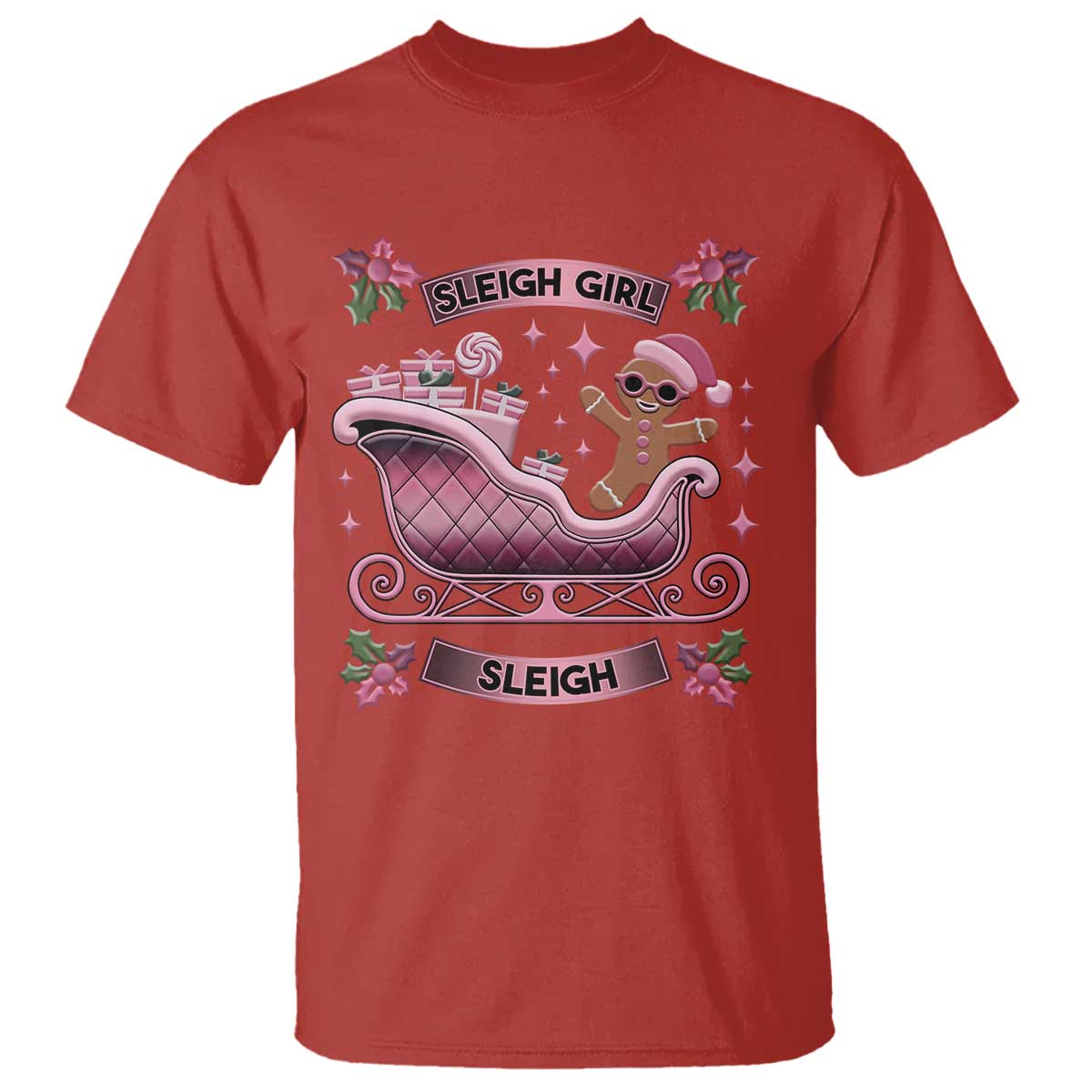 Groovy Pink Christmas Gingerbrad T Shirt Sleigh Girl Sleigh Festive Xmas Holiday Girls - Wonder Print Shop