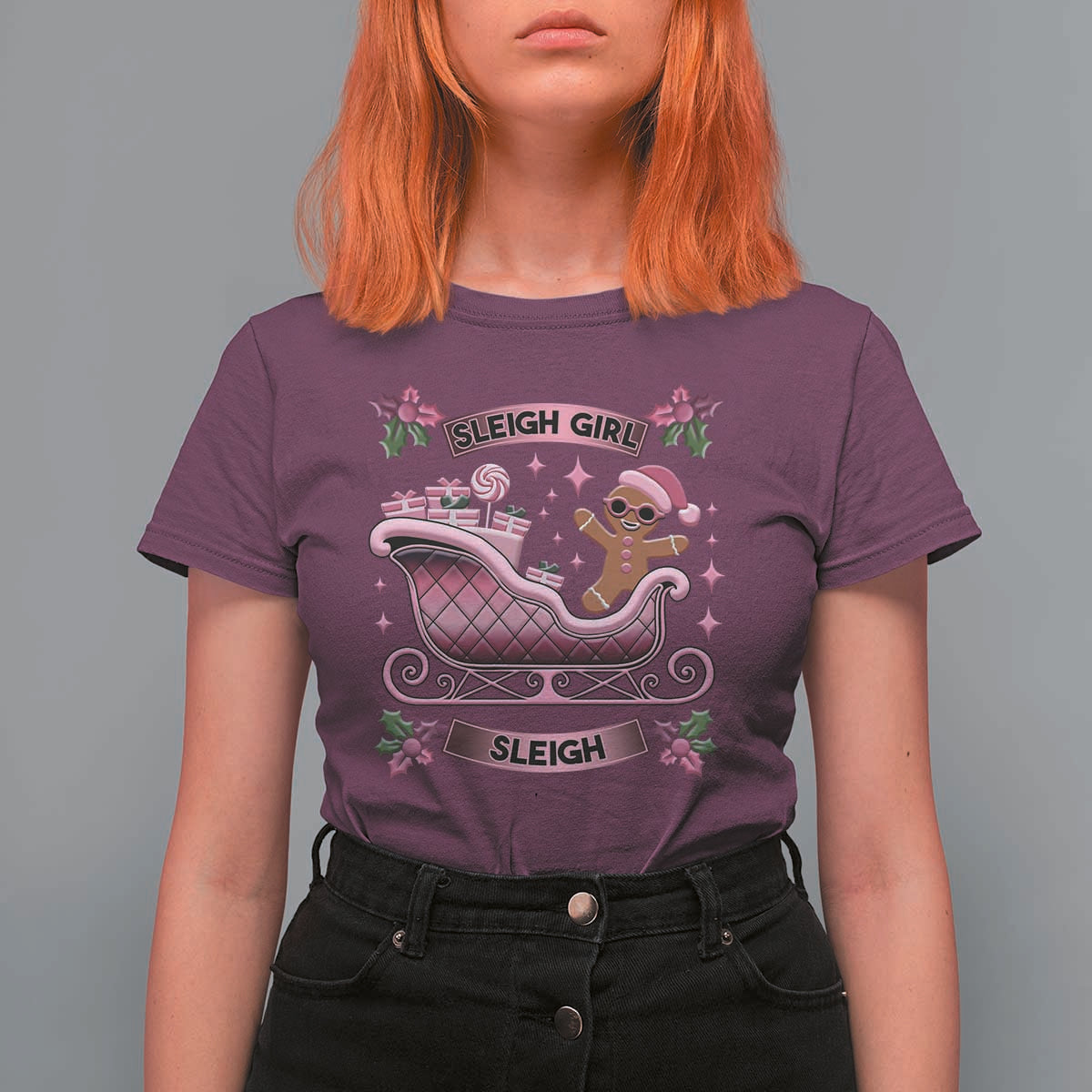 Groovy Pink Christmas Gingerbrad T Shirt For Women Sleigh Girl Sleigh Festive Xmas Holiday Girls - Wonder Print Shop