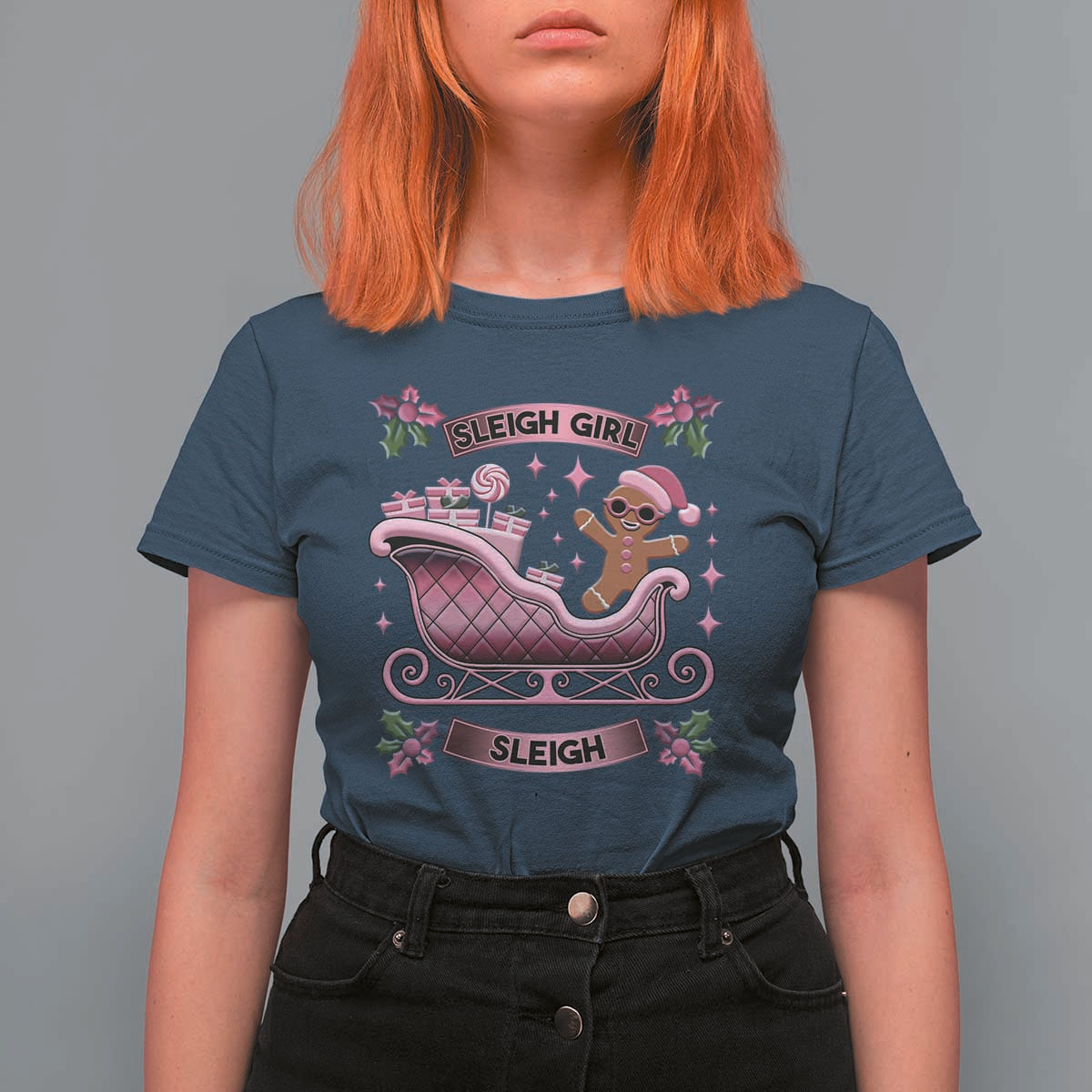 Groovy Pink Christmas Gingerbrad T Shirt For Women Sleigh Girl Sleigh Festive Xmas Holiday Girls - Wonder Print Shop