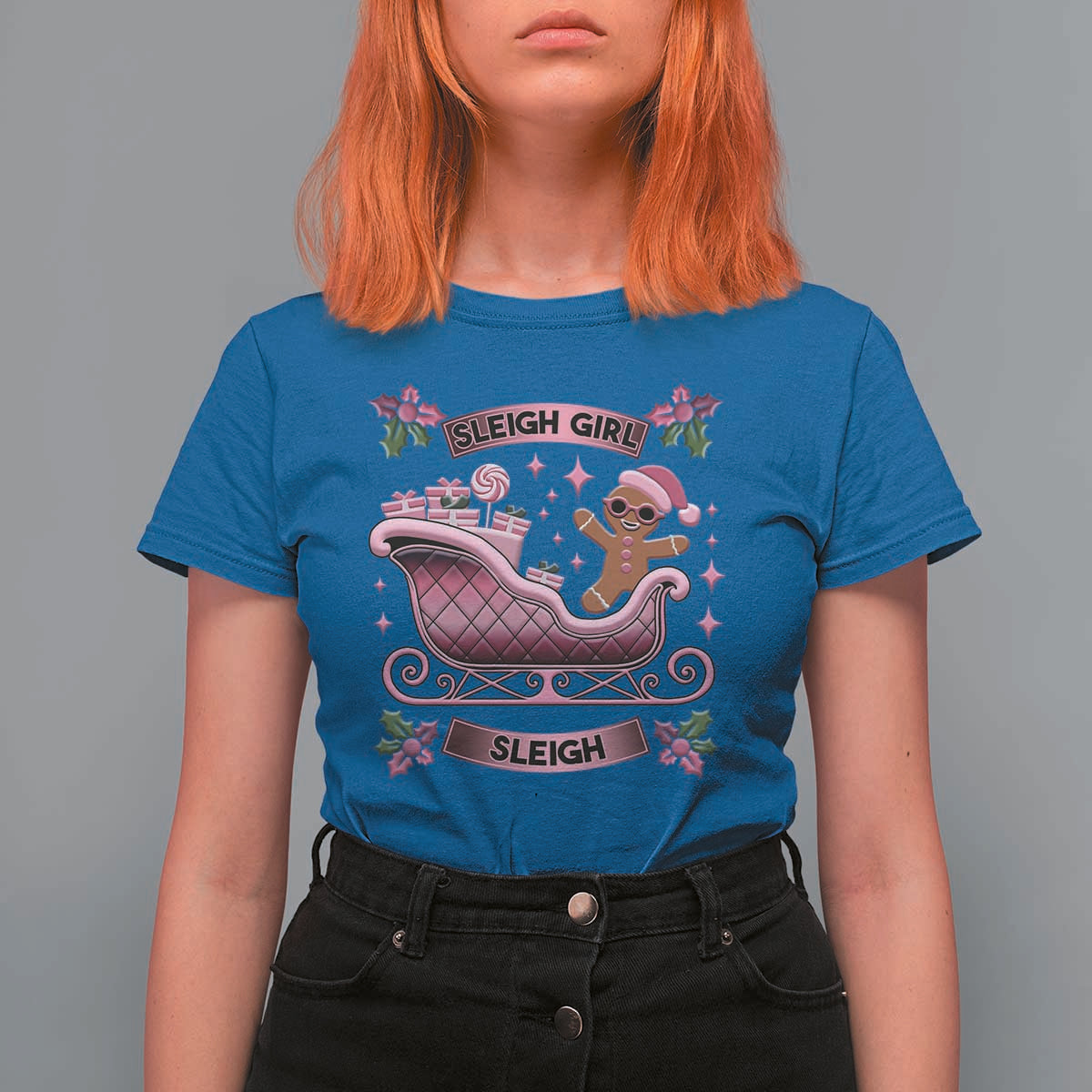 Groovy Pink Christmas Gingerbrad T Shirt For Women Sleigh Girl Sleigh Festive Xmas Holiday Girls - Wonder Print Shop