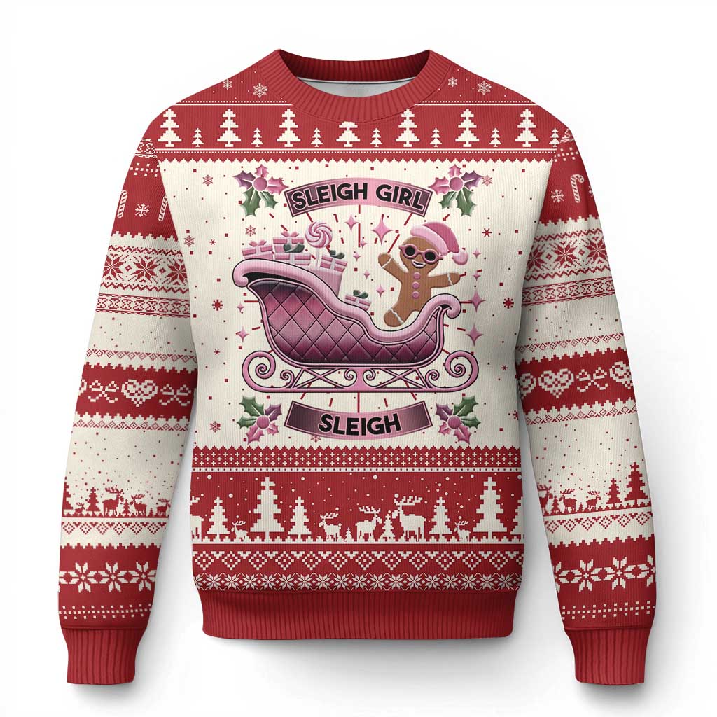 Groovy Pink Xmas Gingerbrad Ugly Christmas Sweater Sleigh Girl Sleigh Festive Xmas Holiday Girls - Wonder Print Shop