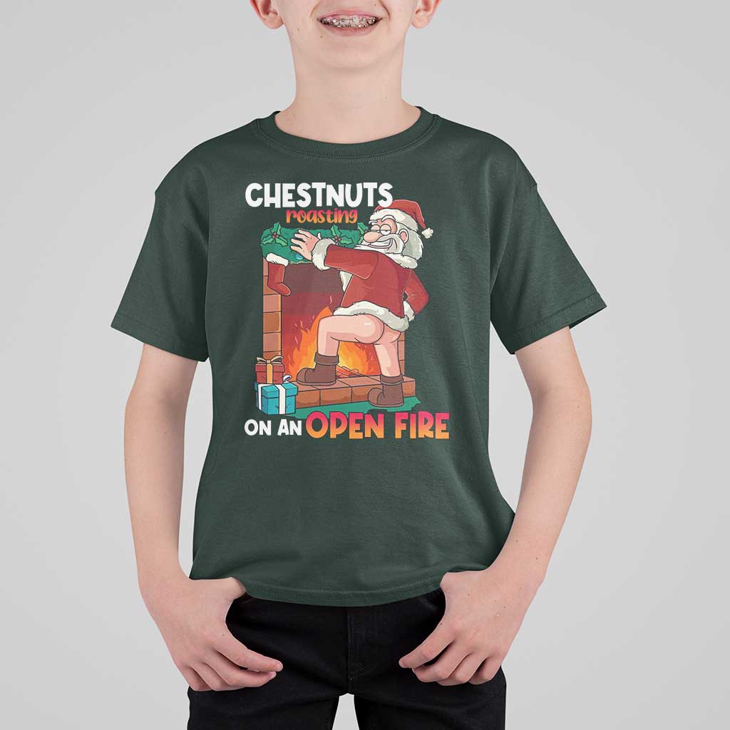 Funny Naughty Santa T Shirt For Kid Chestnuts Roasting On An Open Fire Dirty Food Pun Xmas Joke - Wonder Print Shop