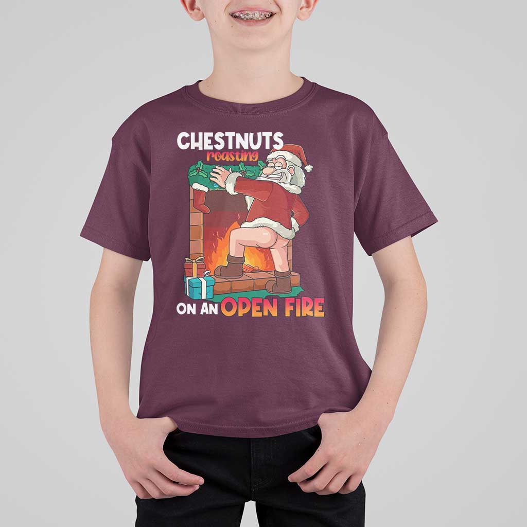 Funny Naughty Santa T Shirt For Kid Chestnuts Roasting On An Open Fire Dirty Food Pun Xmas Joke - Wonder Print Shop
