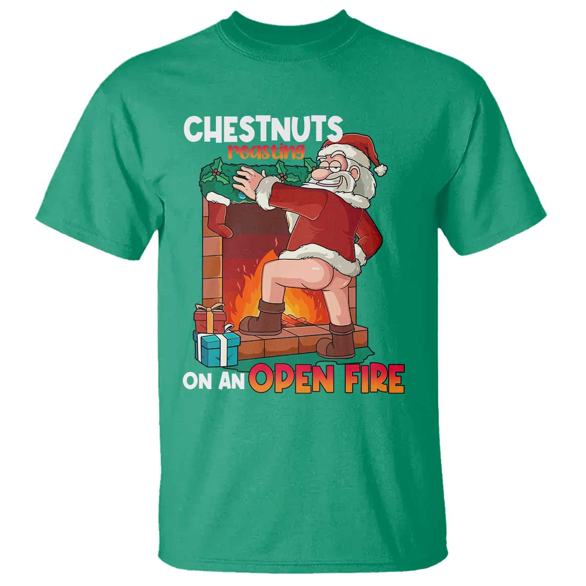 Funny Naughty Santa T Shirt Chestnuts Roasting On An Open Fire Dirty Food Pun Xmas Joke - Wonder Print Shop