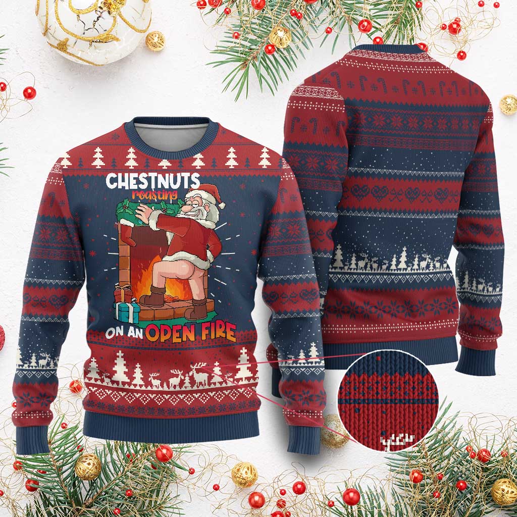 Funny Naughty Santa Ugly Christmas Sweater Chestnuts Roasting On An Open Fire Dirty Food Pun Xmas Joke - Wonder Print Shop