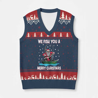 Santa Xmas Boat Fishing V-Neck Knit Sweater Vest We Fish You A Merry Xmas Fisherman - Wonder Print Shop