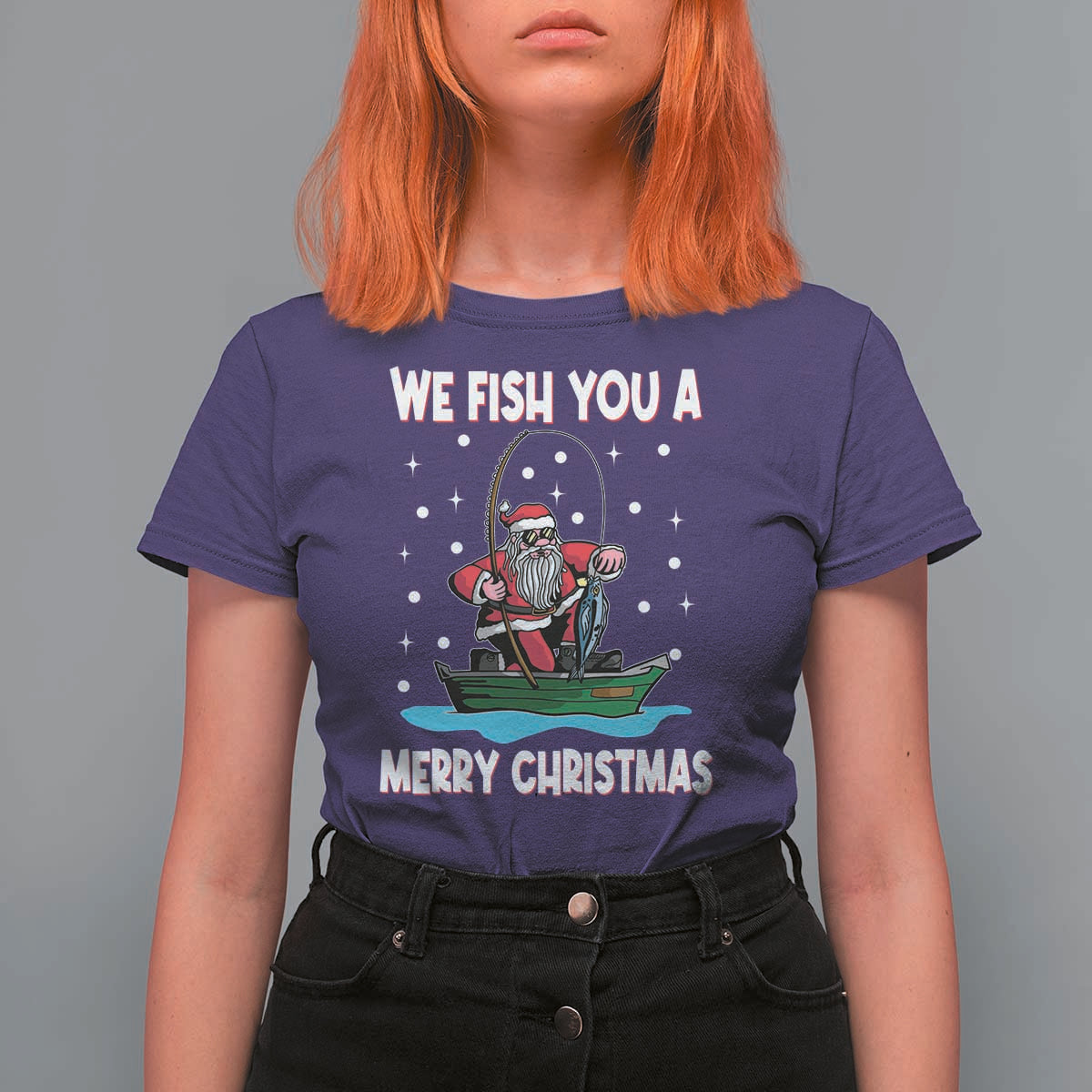 Santa Christmas Boat Fishing T Shirt For Women We Fish You A Merry Xmas Fisherman - Wonder Print Shop