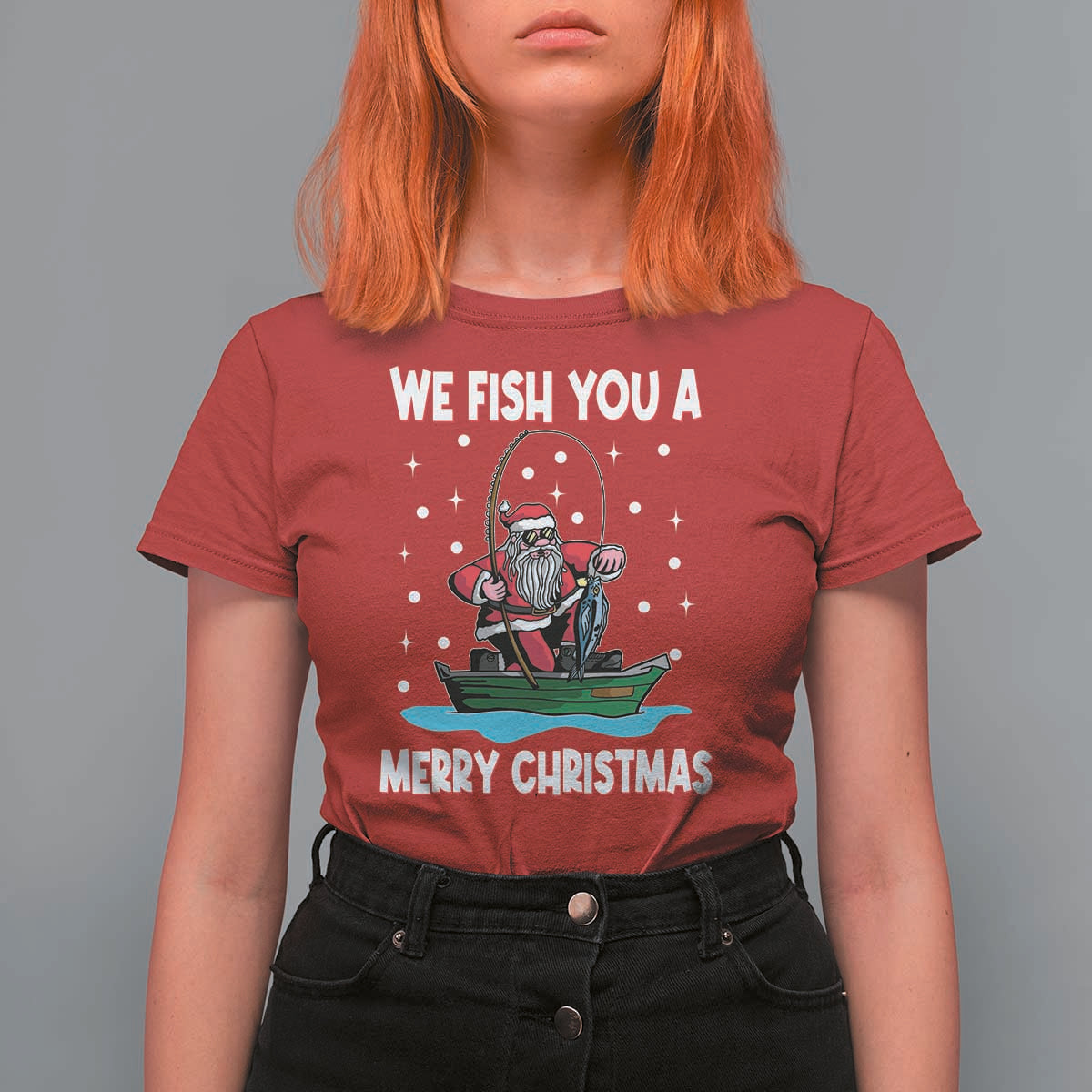 Santa Christmas Boat Fishing T Shirt For Women We Fish You A Merry Xmas Fisherman - Wonder Print Shop
