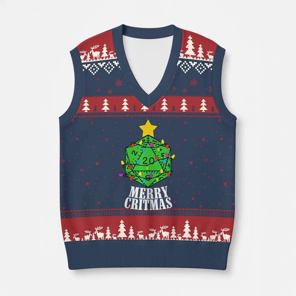 Xmas Gamer V-Neck Knit Sweater Vest Merry Critmas D20 RPG Gaming Xmas Tree - Wonder Print Shop