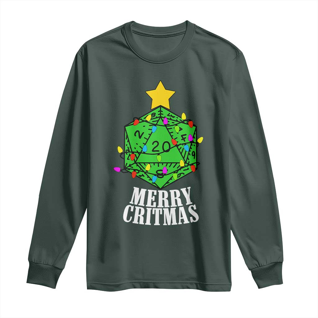 Christmas Gamer Long Sleeve Shirt Merry Critmas D20 RPG Gaming Xmas Tree