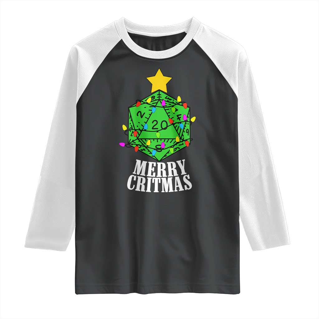 Christmas Gamer Raglan Shirt Merry Critmas D20 RPG Gaming Xmas Tree