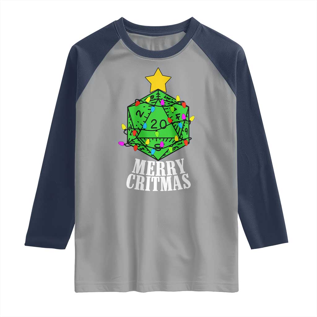 Christmas Gamer Raglan Shirt Merry Critmas D20 RPG Gaming Xmas Tree