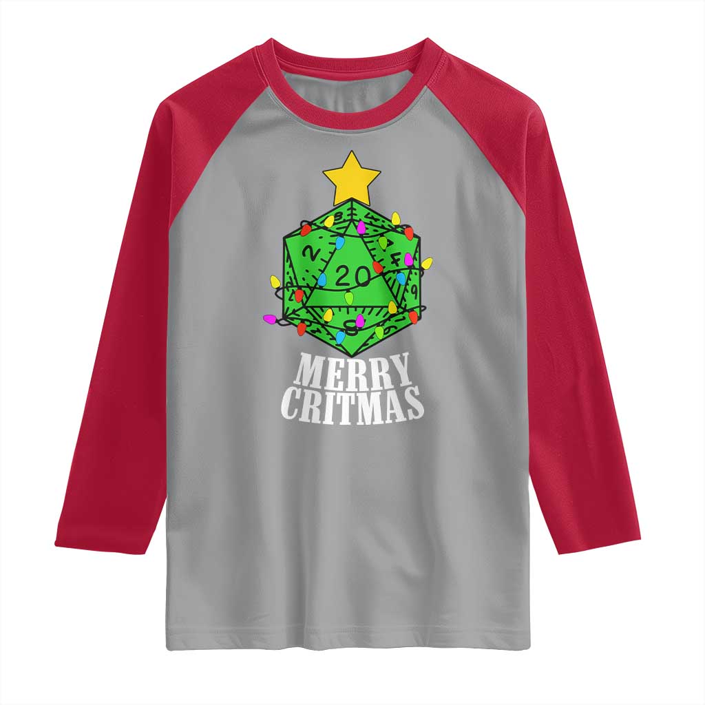 Christmas Gamer Raglan Shirt Merry Critmas D20 RPG Gaming Xmas Tree