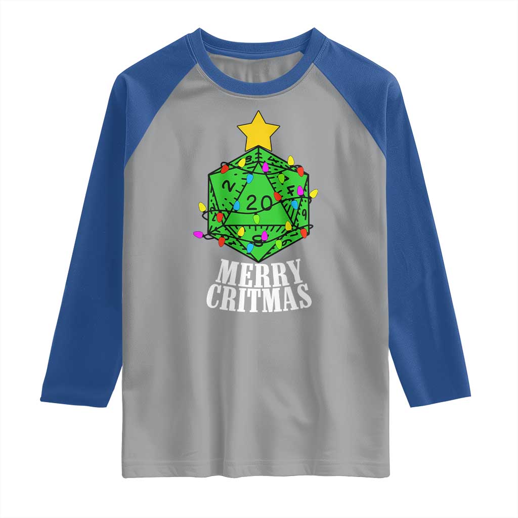 Christmas Gamer Raglan Shirt Merry Critmas D20 RPG Gaming Xmas Tree