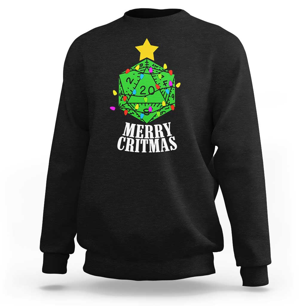 Christmas Gamer Sweatshirt Merry Critmas D20 RPG Gaming Xmas Tree - Wonder Print Shop