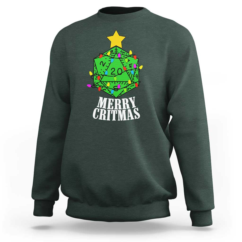 Christmas Gamer Sweatshirt Merry Critmas D20 RPG Gaming Xmas Tree - Wonder Print Shop