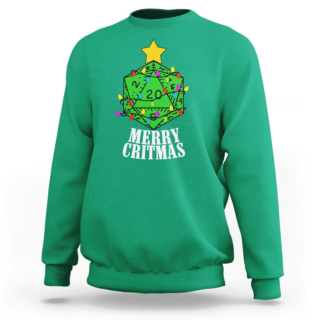 Christmas Gamer Sweatshirt Merry Critmas D20 RPG Gaming Xmas Tree - Wonder Print Shop