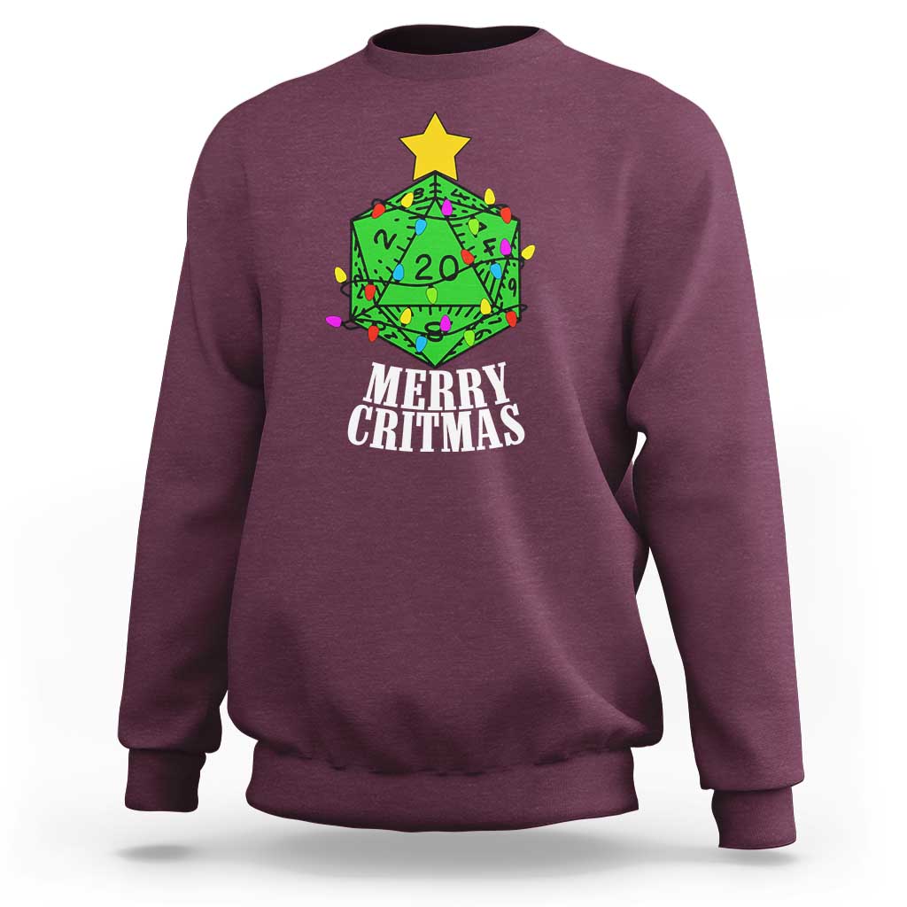 Christmas Gamer Sweatshirt Merry Critmas D20 RPG Gaming Xmas Tree - Wonder Print Shop