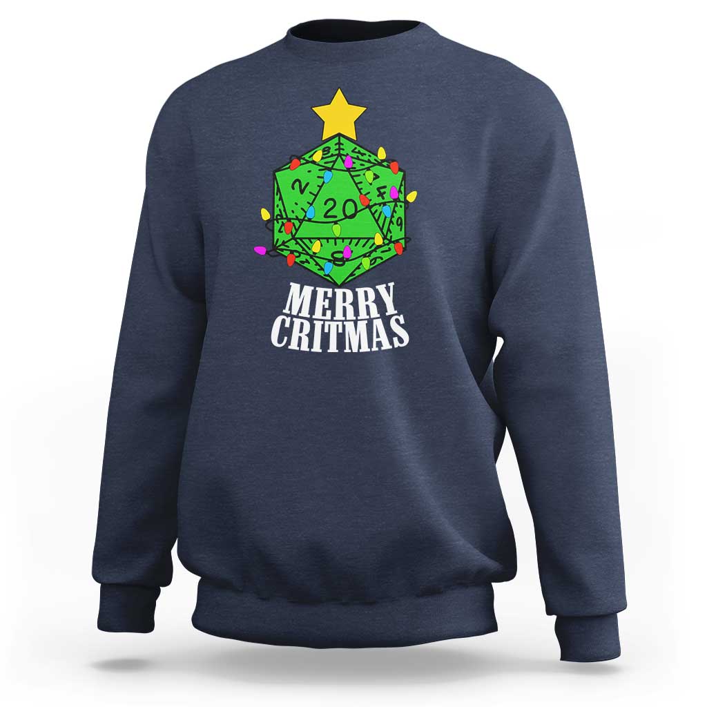 Christmas Gamer Sweatshirt Merry Critmas D20 RPG Gaming Xmas Tree - Wonder Print Shop