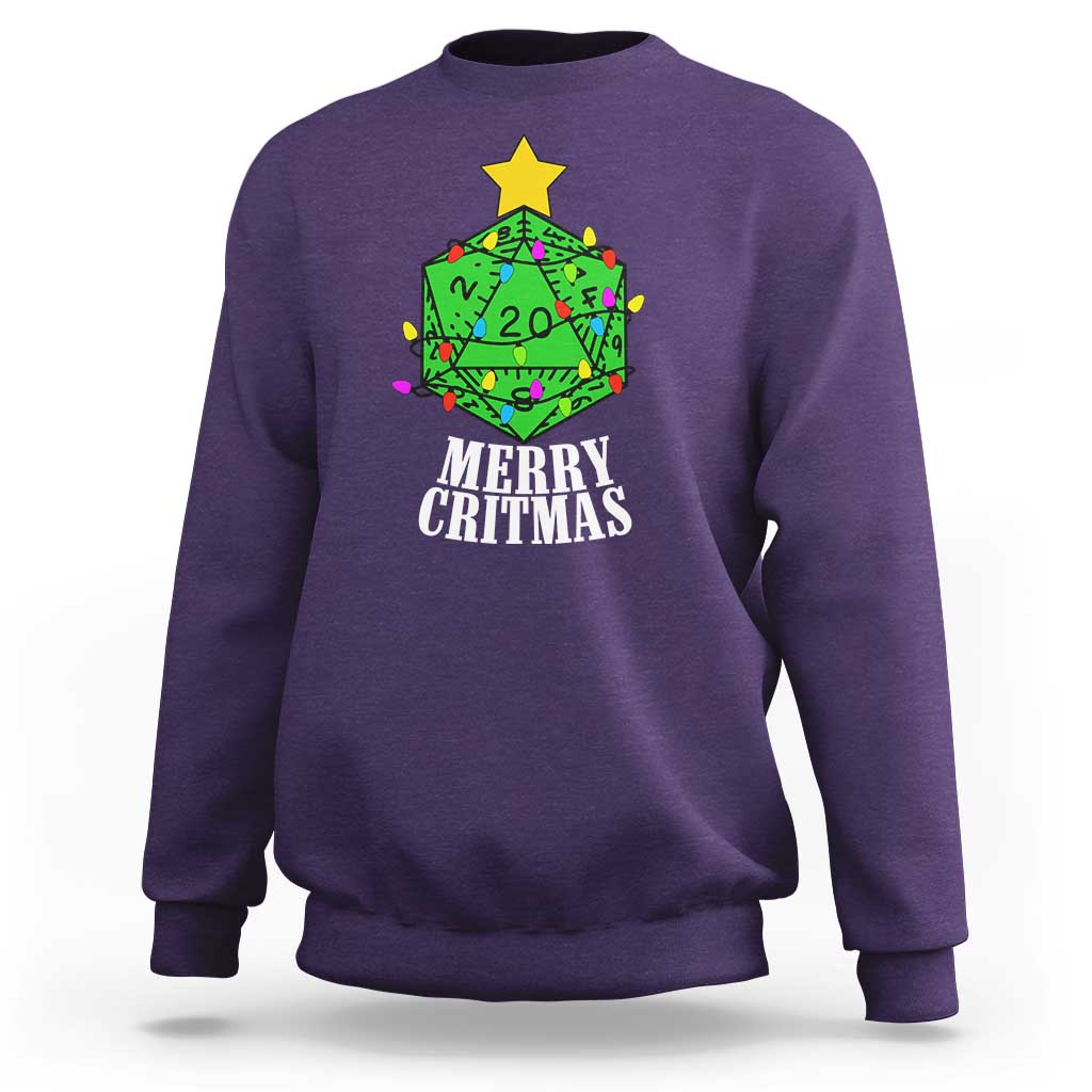 Christmas Gamer Sweatshirt Merry Critmas D20 RPG Gaming Xmas Tree - Wonder Print Shop