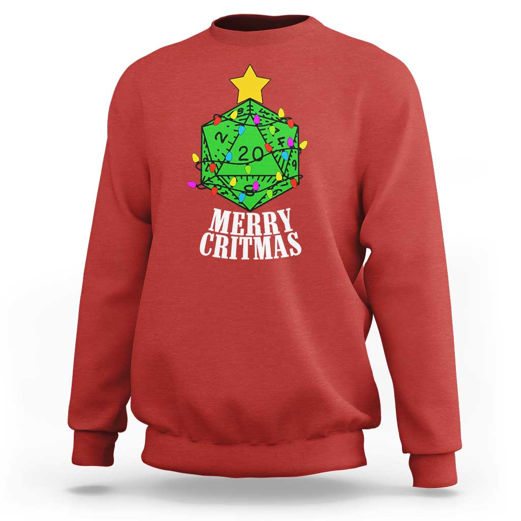 Christmas Gamer Sweatshirt Merry Critmas D20 RPG Gaming Xmas Tree - Wonder Print Shop