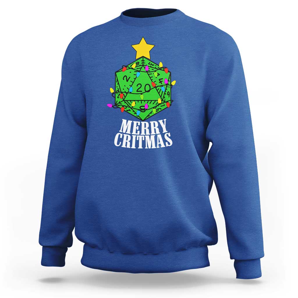 Christmas Gamer Sweatshirt Merry Critmas D20 RPG Gaming Xmas Tree - Wonder Print Shop