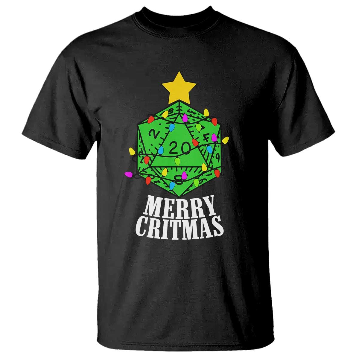 Christmas Gamer T Shirt Merry Critmas D20 RPG Gaming Xmas Tree - Wonder Print Shop