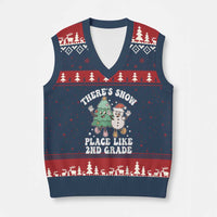 Xmas Teacher V-Neck Knit Sweater Vest There’s Snow Place Like 2nd Grade Merry Xmas Retro Groovy - Wonder Print Shop