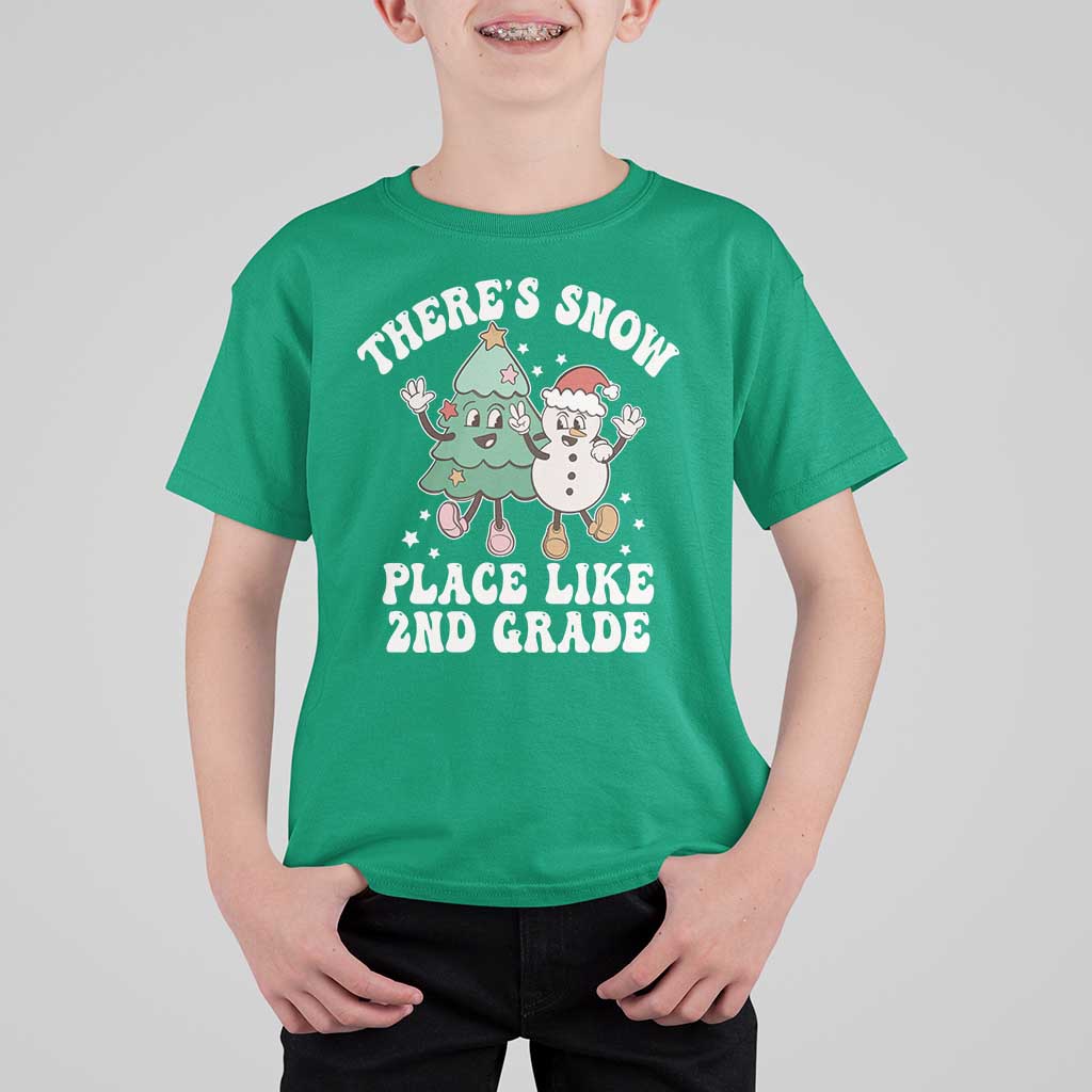 Christmas Teacher T Shirt For Kid Theres Snow Place Like 2nd Grade Merry Xmas Retro Groovy - Wonder Print Shop