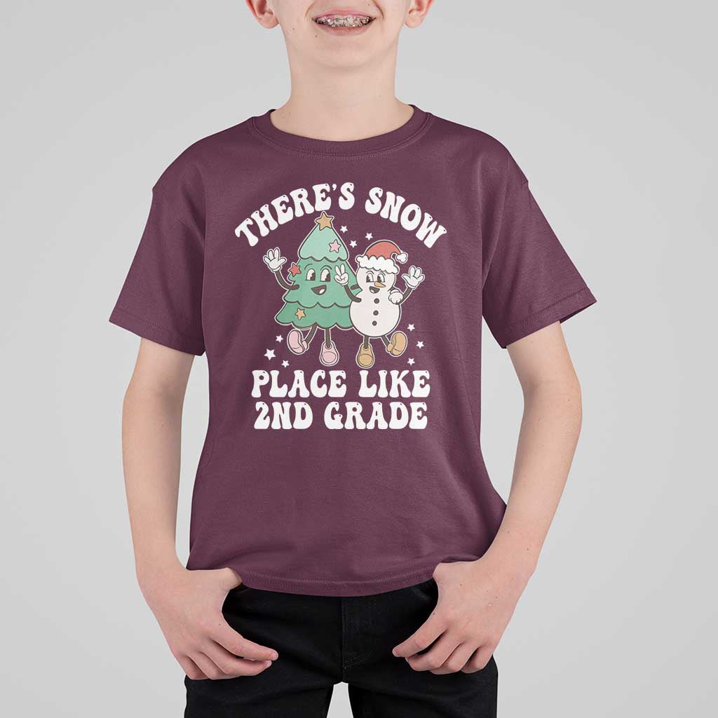 Christmas Teacher T Shirt For Kid Theres Snow Place Like 2nd Grade Merry Xmas Retro Groovy - Wonder Print Shop