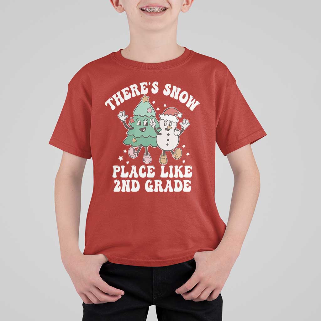 Christmas Teacher T Shirt For Kid Theres Snow Place Like 2nd Grade Merry Xmas Retro Groovy - Wonder Print Shop
