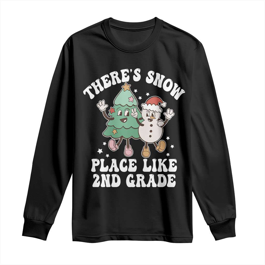 Christmas Teacher Long Sleeve Shirt There’s Snow Place Like 2nd Grade Merry Xmas Retro Groovy