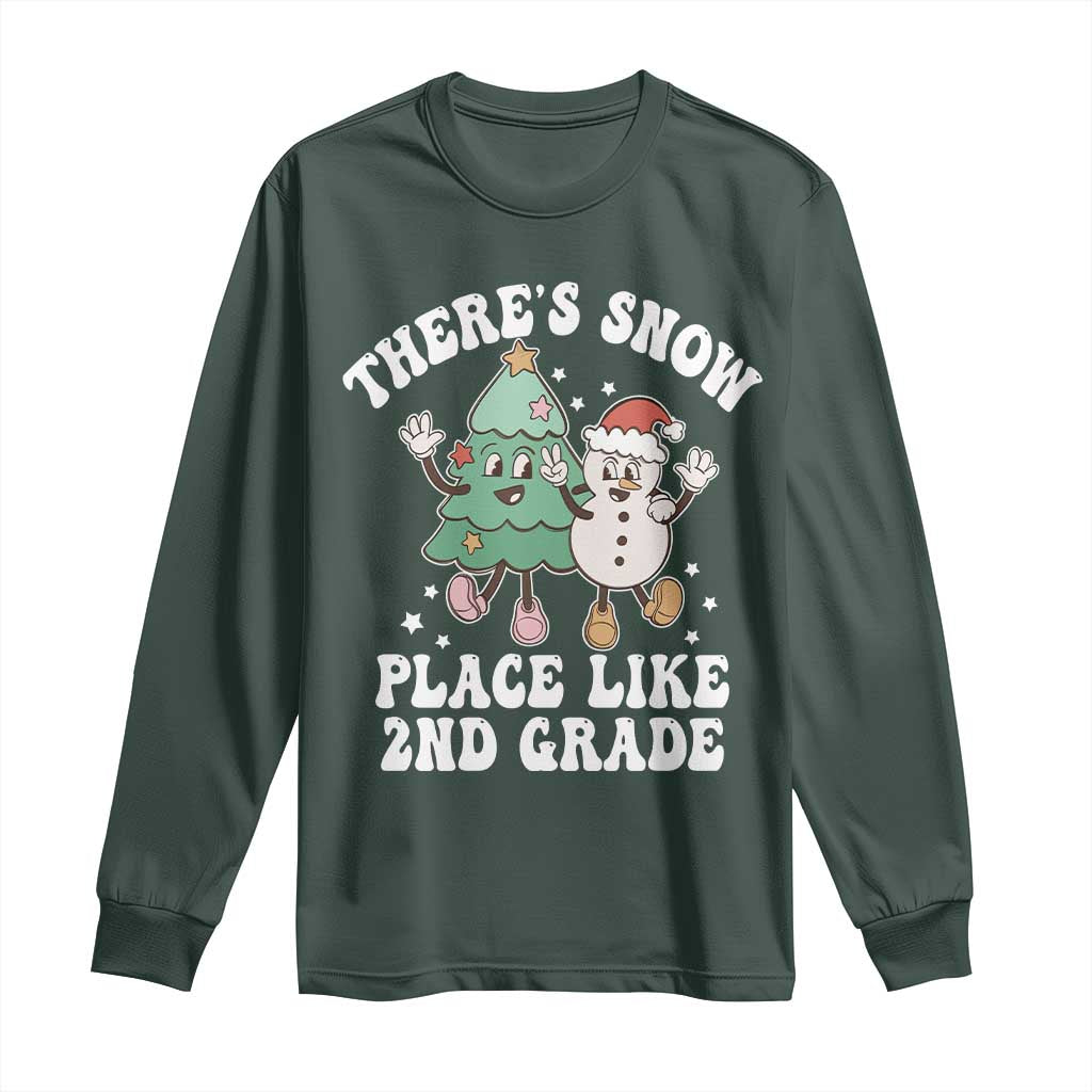Christmas Teacher Long Sleeve Shirt There’s Snow Place Like 2nd Grade Merry Xmas Retro Groovy